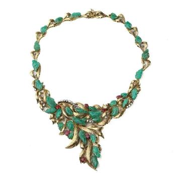 Aristocratic Bespoke Italian Art Deco Tutti Frutti Gold Collar Necklace