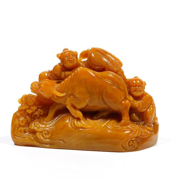 弘楊株式會(huì)社壽山田黃石雕童子牧牛鈕印章