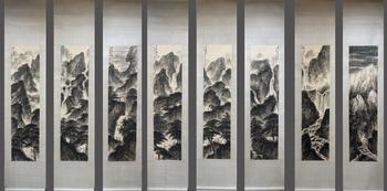 傅抱石 山水八屏 立軸紙本設色