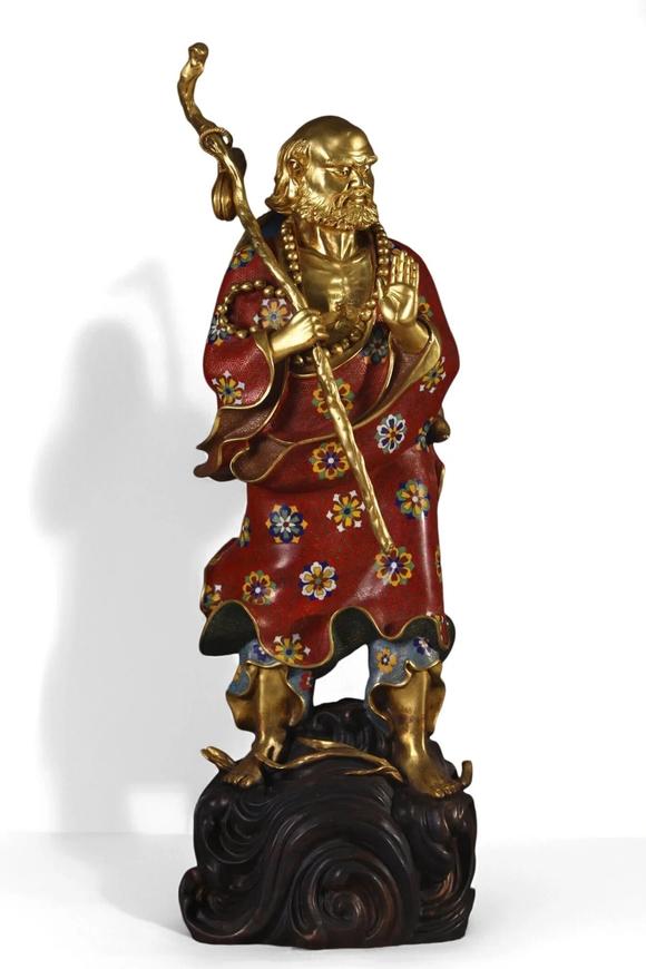 蘭亭古美術(shù)オークション清 銅景泰藍掐絲琺瑯達摩一葦渡江造像