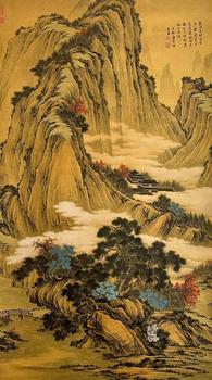 唐寅 山水 立軸絹本