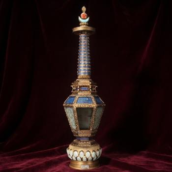 清銅鎏金嵌白玉佛塔