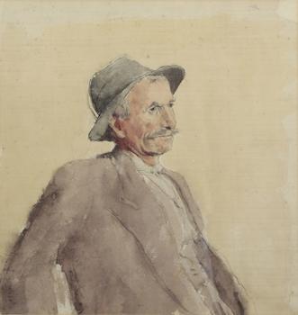 Lot 555 *  HUBERT ANDREW FREETH (1912-1986) Portrait of a man wearing a hat