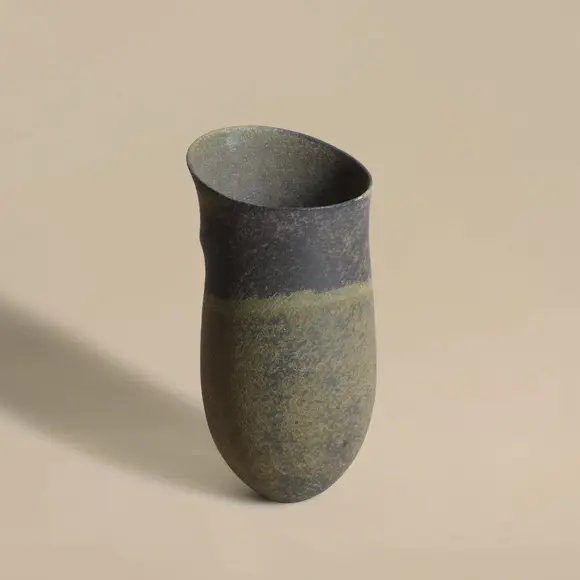 Chiswick AuctionsJennifer Lee (British, b.1956) Asymmetric banded vessel with ridge and tilted rim