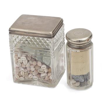 Lot 128 A WILLIAM IV SILVER TOPPED CUT GLASS DRESSING TABLE JAR