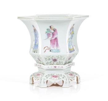 A Chinese Famille Rose flower pot with stand