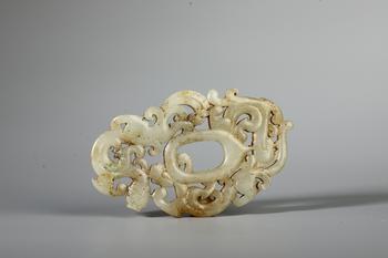 A Pale White Jade Openwork Dragon & Phoenix E-Gui Plaque, China, 2nd BCE–2nd CE