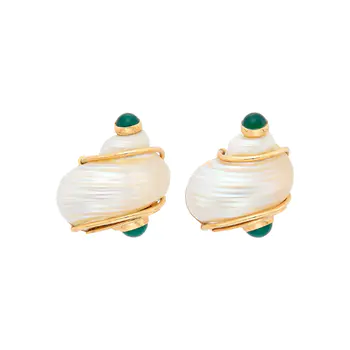 Seaman Schepps Pair of Gold, Shell and Green Onyx 'Turbo Shell' Earclips