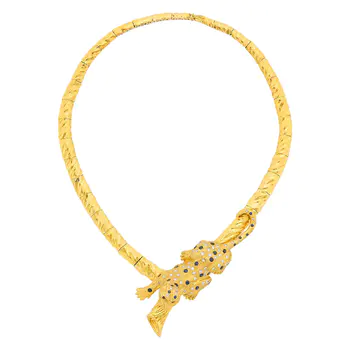 Gold, Diamond, Sapphire and Ruby Leopard Necklace