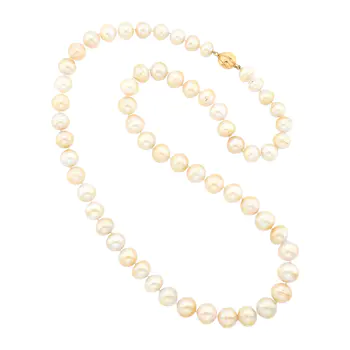 Long Semi-Baroque South Sea Cultured Pearl Necklace with Fluted Gold Ball Clasp