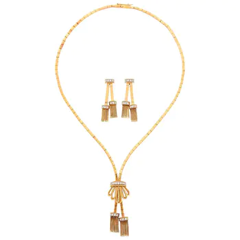 Two-Color Gold and Diamomd Tassel Necklace and Pair of Earrings