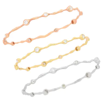 Three Yellow, White and Rose Gold and Diamond Bangle Bracelets
