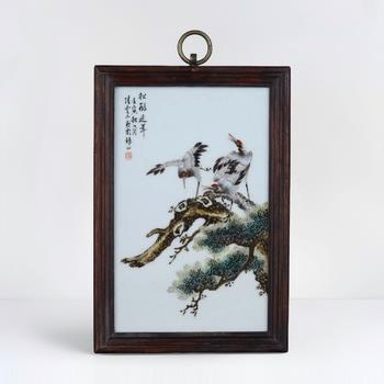 民國(guó) 陸雲(yún)山粉彩松鶴延年瓷板