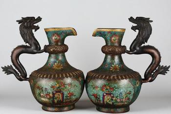 明 銅景泰藍鎏金博古花卉紋執(zhí)壺
