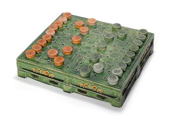 A Sancai Chinese Chess Board with Chess Pieces, 12th–13th C Pr.