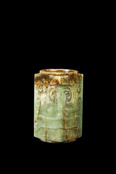 A Mottled Dark Green Jade Cong, Shang, Circa 13th–11th C BC Pr.