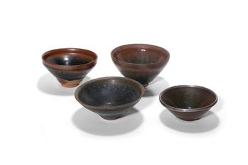 A Set of Four Hare’s Fur Glaze Jian Tea Bowls, 12th–13th C Pr.