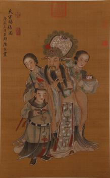 唐寅絹本天官賜福圖畫(huà)