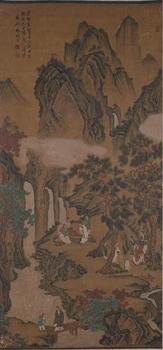 謝時(shí)臣絹本松下高仕圖畫
