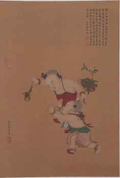 仇英絹本嬰戲圖畫(huà)