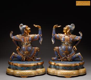 清代 銅質(zhì)景泰藍(lán)人物造像一組