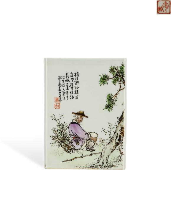 Cascade'sIn the Republic of China, the shallow crimson fish firewood cultivated and read porcelain plate paintings. | 民國 淺絳彩漁樵耕讀瓷板畫