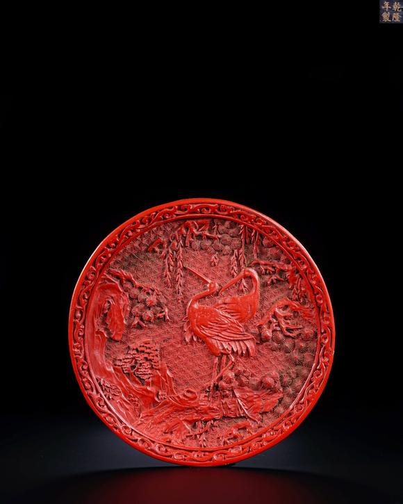 Cascade'sClear the red pine crane's yannian plate | 清 剔紅松鶴延年盤