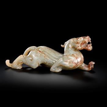 White marble and red Qin Rui beast | 漢 白玉紅沁瑞獸