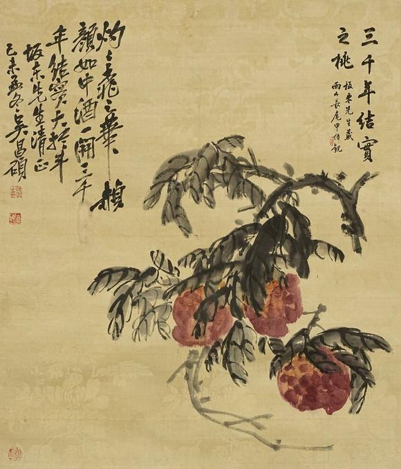 京都祇園會拍賣|京都祇園會2026年8月秋季拍賣會吳昌碩 三桃圖 絹本鏡心