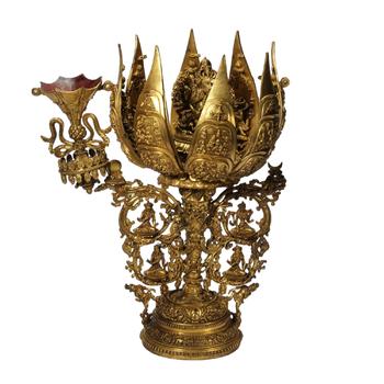 A CHINESE GILT BRONZE LOTUS SHRINE