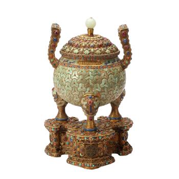 A CHINESE GILT SILVER GEM INLAID CENSER