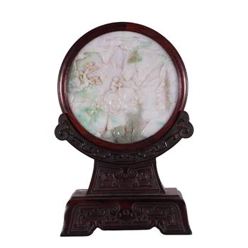 A CHINESE JADEITE TABLE SCREEN: BOY WASHING ELEPHANT