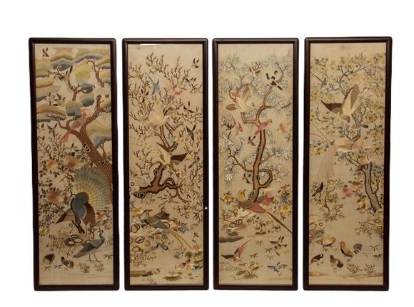 Eden Fine Antiques Galleries LLCA SET OF CHINESE BIRD AND FLOWER EMBROIDERY PANELS