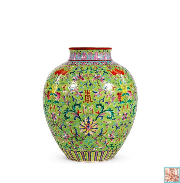 華藝國際|華藝2026春季拍賣會(huì)清嘉慶  綠地粉彩福壽紋太白罐