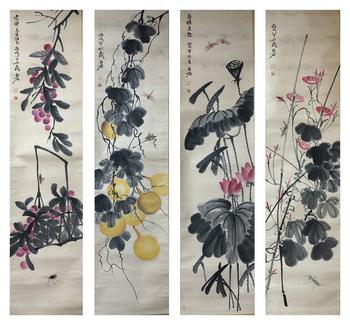 齊白石 花果四條屏
