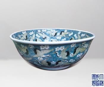 清  粉彩仙鶴梅花大碗