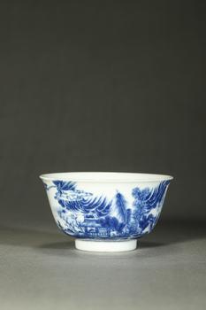 清中期 青花山水紋碗