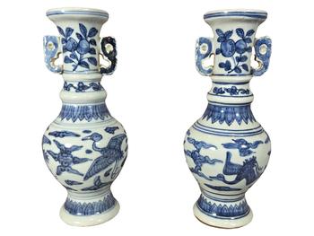 明萬(wàn)歷 青花云鶴紋象耳瓶一對(duì)
