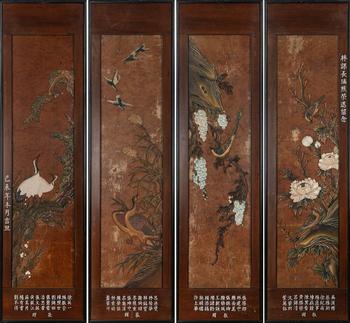 日治時(shí)期 李松林風(fēng)格 木雕四屏