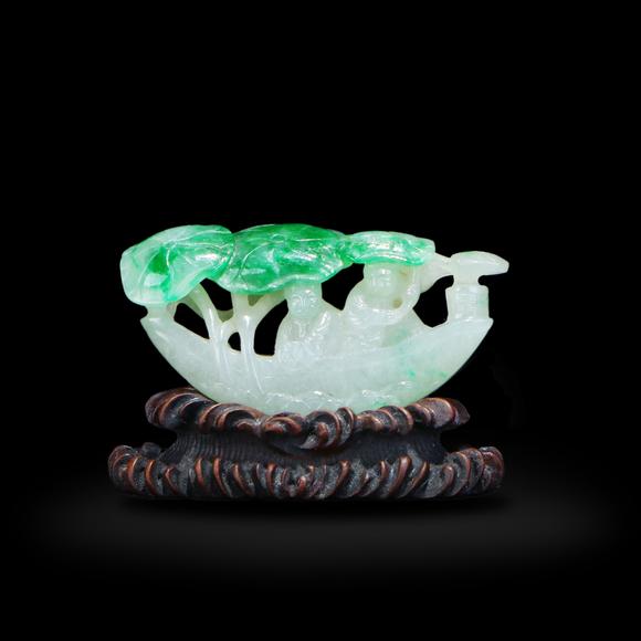 鐮倉美術(shù)清 翡翠雕童子泛舟
