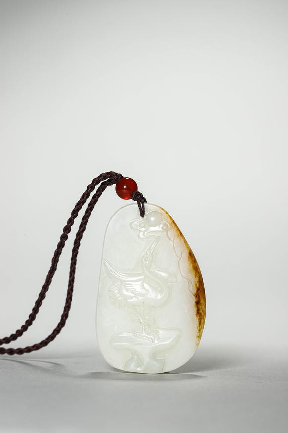 鐮倉美術|藝術品拍賣會（第十三回)清 白玉浮雕仙鶴牌