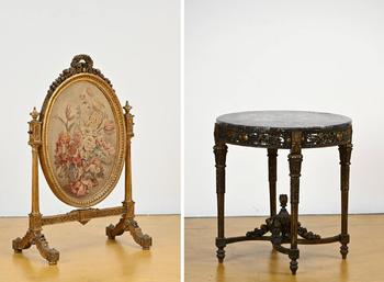Gilded wood fire screen, Louis XVI style + Louis X…