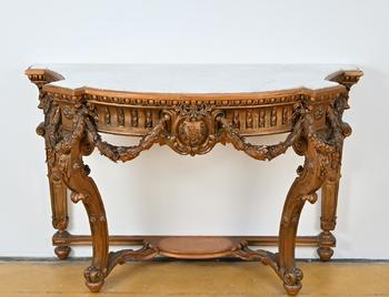 Large gilded Louis XVI console with marble top, 19…