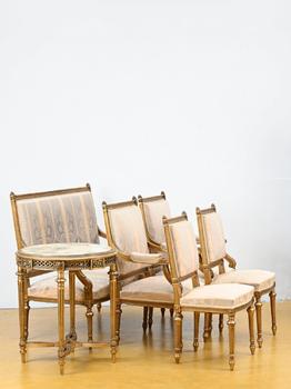 Gilded Louis XVI style salon with two-seater, two …