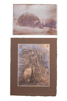 Ca. 20th century AD. 
A group of two photographs. The upper one depicts a group of people gathere