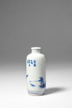 Qing Dynasty, Ca. AD 1644 - 1912. >
A porcelain snuff bottle of elegant cylindrical form with gen