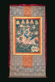 Ca. 19th century AD. >
A large-scale Tibetan thangka depicting Palden Lhamo, the fierce protector