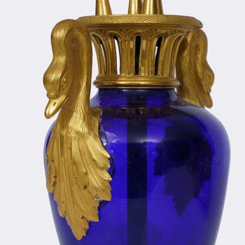 A Pair of French Vase Decorationswith swan-neck handles.