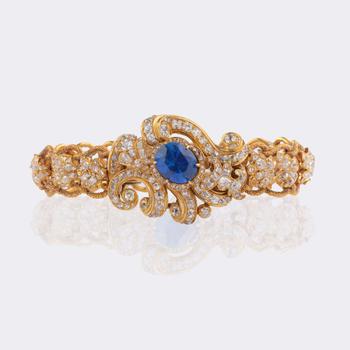 Carl Siewers Workshop first mentioned 1849. Antique St. Petersburg Diamond Bracelet with Natural Ceylon Sapphire 'Cornflower Blue'.