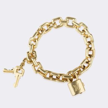 Louis Vuitton. 'Padlock and Key' Charm Gold Bracelet.